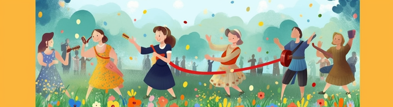 花丛户外儿童节人们在户外草地狂欢演奏音乐插画,插画/手绘图,插画/手绘图库,插画/手绘图下载,插画/手绘